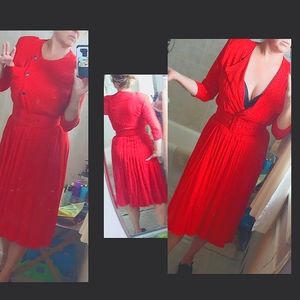 80s/90s Scarlett red belted dress shoulder pads